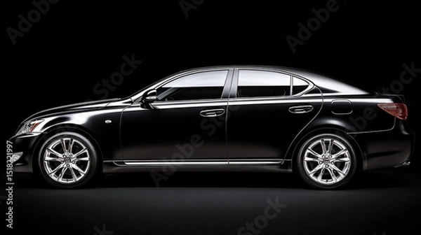 Fototapeta Black luxury sedan in motion, sleek side profile; elegance and power in perfect harmony
