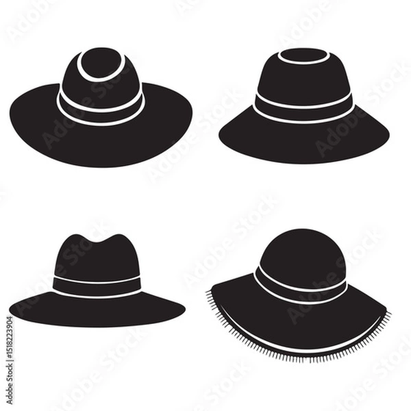 Obraz set of vector various style sun hat, beach hat, summer straw hat silhouette	

