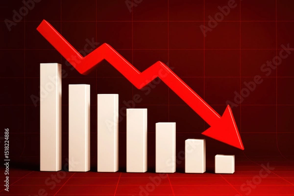 Obraz A descending trend in the chart highlights declining performance and shrinking revenue illustrating financial challenges in business