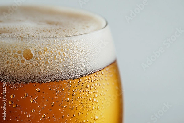 Obraz close-up of a chilled pint glass filled with amber-colored craft beer, crowned with a frothy, creamy head