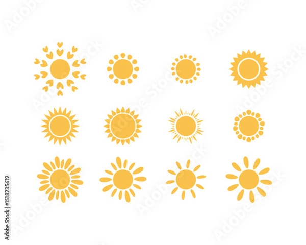 Obraz Yellow sun icon set, Vector sun icons collection on white background