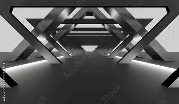 Obraz corridor, triangle, light pipe, neon light, tunnel, technology,3D illustration