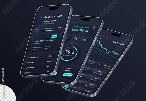 Fototapeta Phone Screens Web App Social Media UI UX Mockup