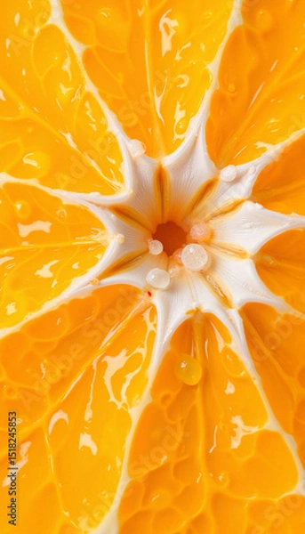 Fototapeta Hyper-realistic macro close-up of orange peel covered in dew with vibrant pores and bright water droplets  