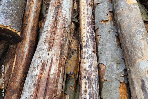 Fototapeta Natural Texture of Weathered Logs for Rustic Design and Craft Concepts