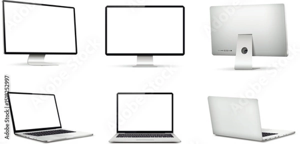 Fototapeta Realistic computer screen mockup. Laptop computer mockup different angles views.
