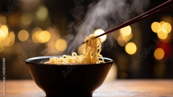 Fototapeta Steaming Noodles with Chopsticks