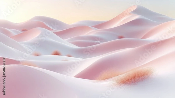 Fototapeta This soft pink landscape features flowing curves and gentle pastel tones, creating a serene and peaceful atmosphere. Ideal for artistic, creative projects