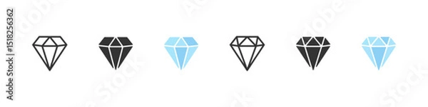 Fototapeta Diamond icon. Gemstone vector set. Gem stone carat sign. Jewellery icon set. Brilliant crystal stone shape. Diamond isolated vector icon set.