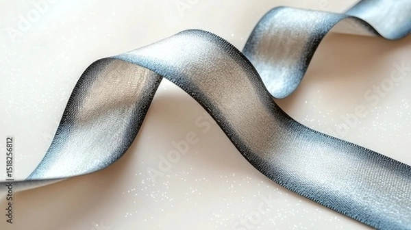 Fototapeta Elegant silver and blue ribbon gracefully curves with a soft, shimmering, festive background.