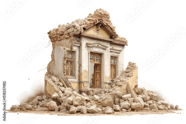 Obraz PNG Crumbling ancient house amidst rubble and debris
