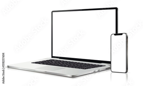 Obraz Modern laptop mockup and smartphone mockup isolated on white background
