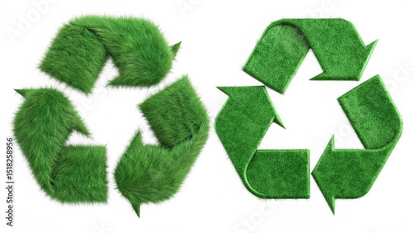 Fototapeta An impactful visual of the recycling emblem, rendered in a natural grass texture, with a transparent background.