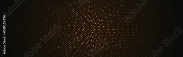 Fototapeta Halftone gold background. Glitter golden circle particles on dark wallpaper with elegant radial light effect. Luxury pattern or celebration backdrop. Wide circular confetti. Vector Illustration.