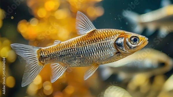 Obraz Close-up of a small fish swimming in an aquarium.
