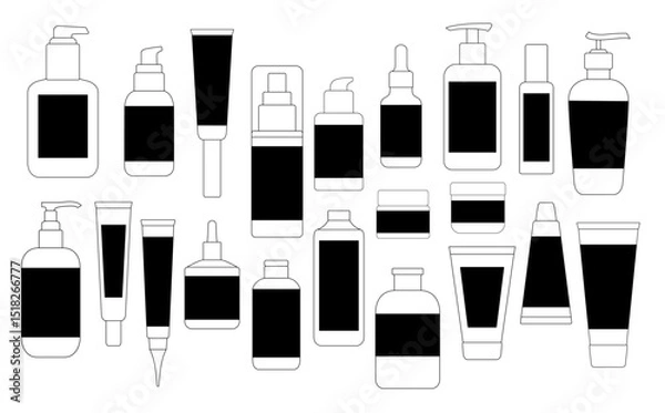 Fototapeta Vector Shampoo and Beauty Bottle Set. Skincare Product Silhouettes with Jars, Tubes and Containers for Cosmetics