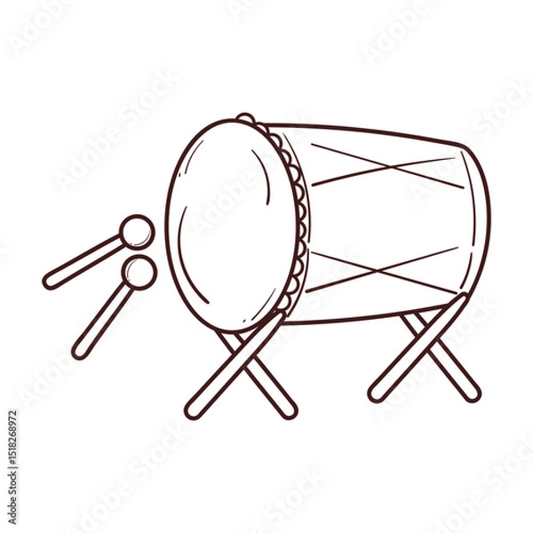 Fototapeta coloring page of bedug moslem drum for Eid celebration. cute drawing vector
