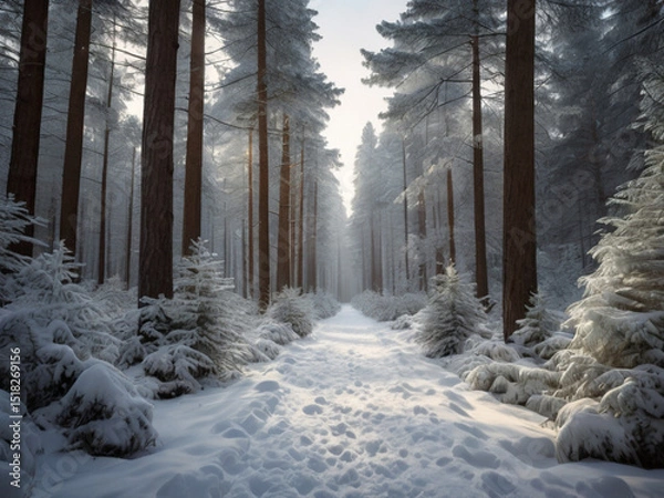 Fototapeta winter forest in the snow and snow covered trees