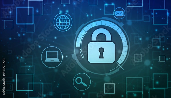 Obraz Digital Padlock on abstract technology background, Technology security concept. Modern safety digital background. Protection system, Cyber Security and safety information, personal data concept