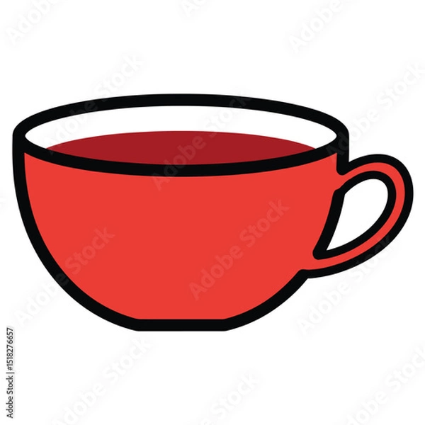 Fototapeta A red teacup with a black outline filled with red liquid