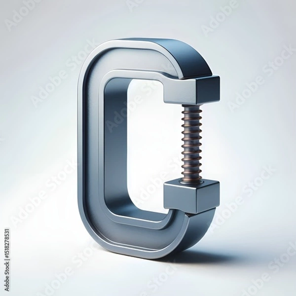 Fototapeta Modern C-clamp in 3D render isolated on white background with realistic shadows and clean detailing.