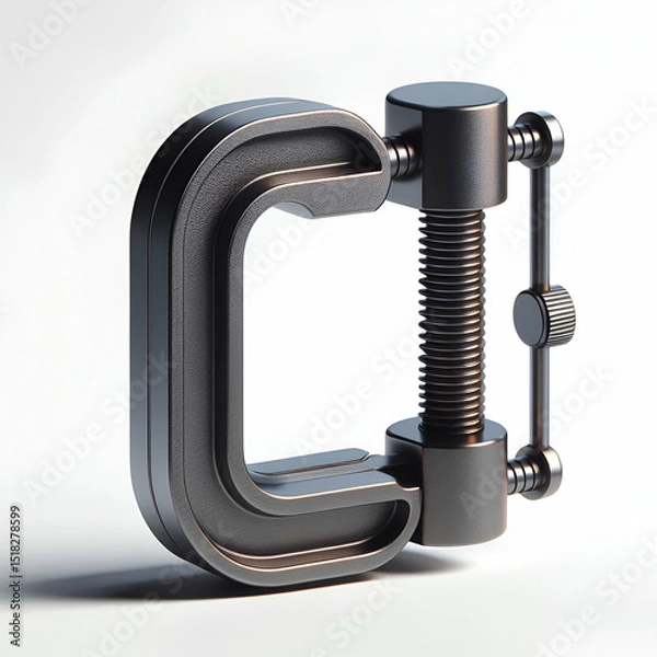 Fototapeta Modern C-clamp in 3D render isolated on white background with realistic shadows and clean detailing.