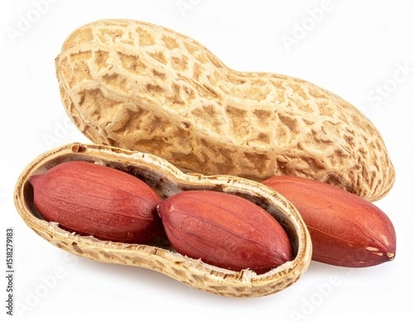 Fototapeta Peanuts in shell and shelled peanuts isolated