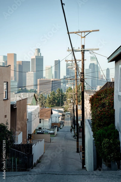 Obraz residential area and skyscrapers of los angeles