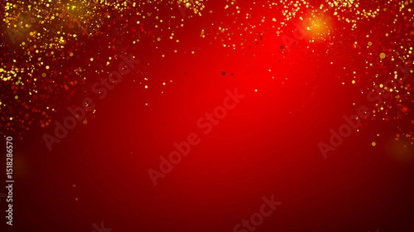 Fototapeta Abstract red background with golden bokeh lights and shimmering particles creating a festive atmosphere, ideal for holiday celebrations, invitations, or seasonal promotions