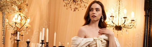 Fototapeta Elegance and bliss capture the essence of a vintage soirée with a radiant young woman