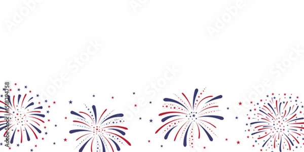 Fototapeta Fireworks background for Independence Day USA. July 4. Fireworks on white background. Web banner, greeting cards, web design. Vector illustration