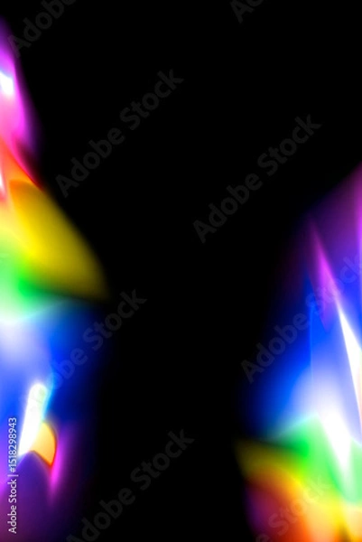 Fototapeta Colorful abstract glowing rainbow color light at border on black background with copy space in the middle