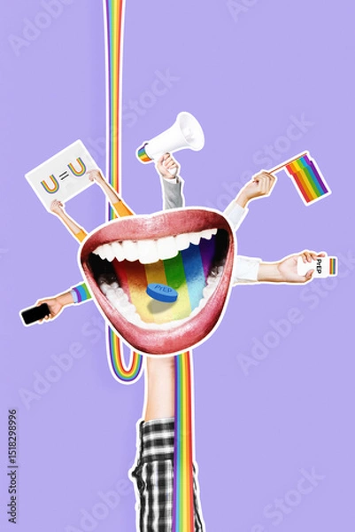 Fototapeta LGBTQ health awareness collage featuring prep, pride flag and u=u advocacy message in purple background