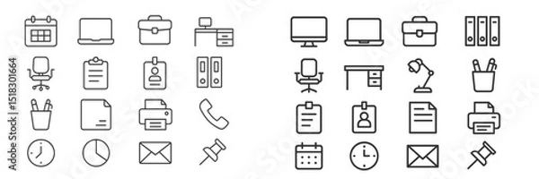 Fototapeta Collection of office icons representing various items and activities relevant for workplace organization and productivity