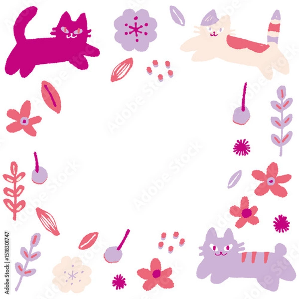 Obraz ピンク系かわいい猫のフレーム