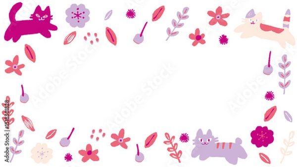 Obraz ピンク系かわいい猫のフレーム