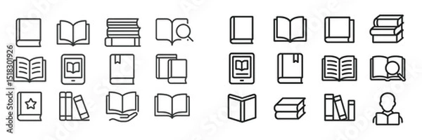 Fototapeta Collection of various book and reading icons showcasing different types of books and reading materials in a minimalist style