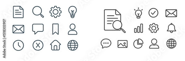 Fototapeta Collection of minimalistic line icons representing communication, technology, and time management for digital design