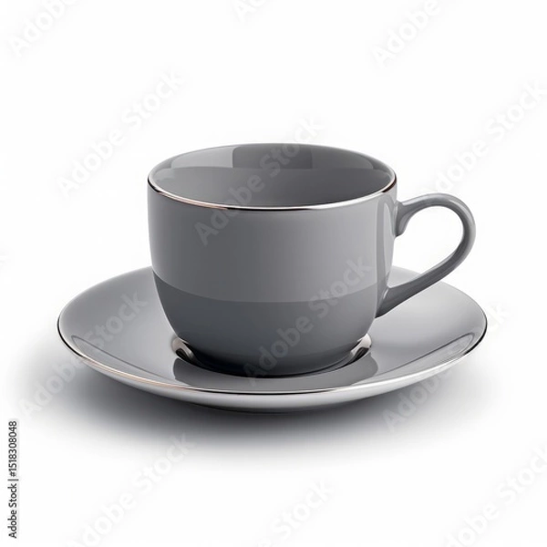 Obraz An isolated, ultra-detailed photograph of gray cup and saucer on a white background,realistic photography