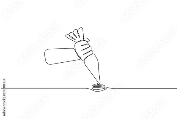 Obraz Hand holding pastry bag one-line art drawing. Pastry bag outline vector illustration