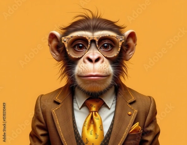Obraz Sophisticated Chimpanzee in Brown Suit and Glasses Portrait of a Dapper Ape