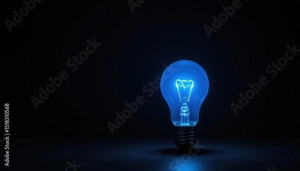 Obraz Glowing Blue Lightbulb Illuminating Darkness Innovative Idea Concept