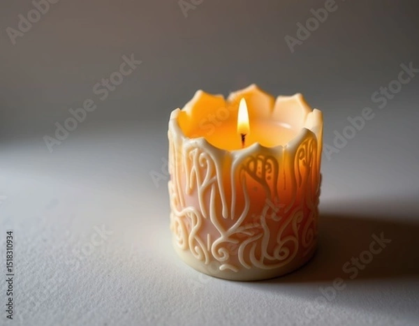 Obraz Illuminated Ornate Candle A Burning Decorative Candle with Intricate Design