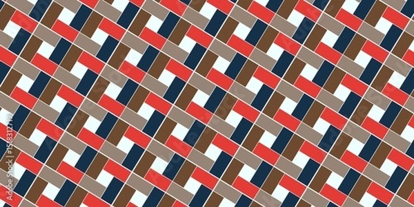 Fototapeta Diagonal geometric pattern with colorful blocks in red brown blue tones for textile wallpaper wrapping paper and abstract modern backgrounds"