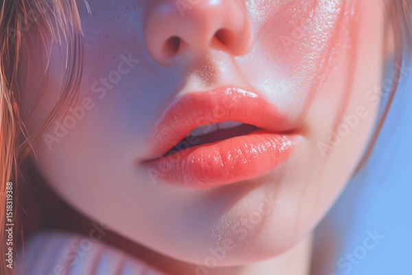 Fototapeta Close-up of Glossy Lips, Perfect Skin, and Delicate Facial Features