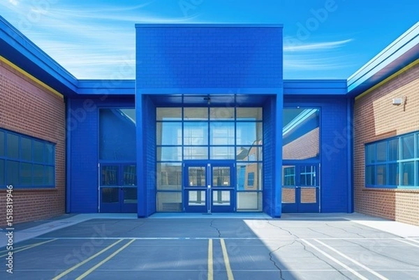 Obraz A Poster of a School with a Blue Background That Says Welcome to New School