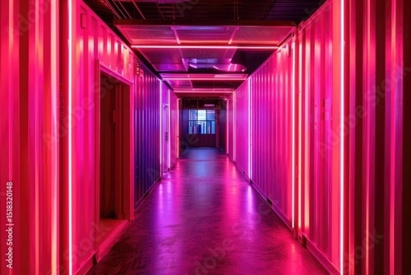 Obraz Clear Pixel Image of Neon Light Installation in a Row of Shipping Containers