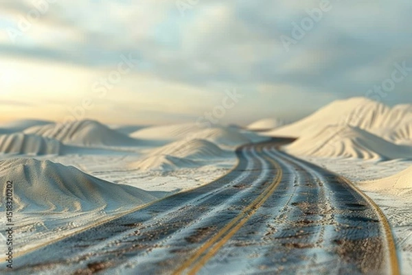 Obraz High Detail Picture of the Waving Road in the Desert, 3D Renderinghigh Detail, 8K