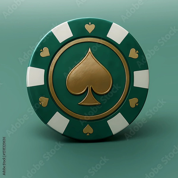 Obraz Green and Gold Poker Chip with Spade Symbol