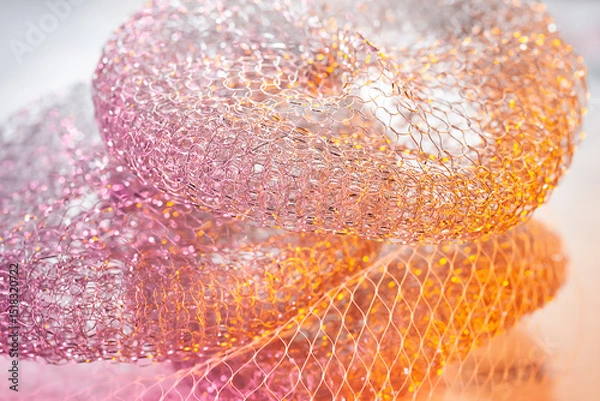 Obraz Abstract texture. Metallic colored abstract. Twisted shiny metal wire. Selective focus